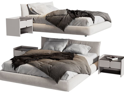 现代布艺双人床 床头柜