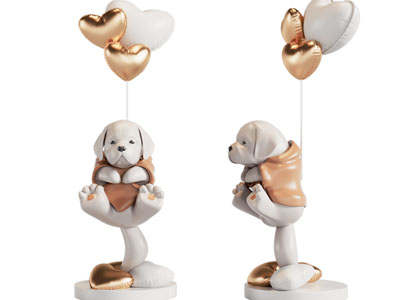 现代小狗雕塑雕刻摆件组合