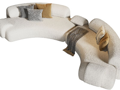 现代奶油风弧形多人沙发