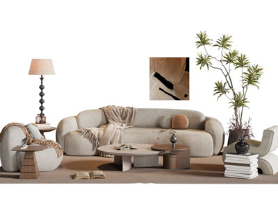 侘寂风多人 单人沙发 茶几组合