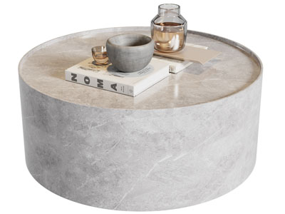 现代大理石纹理的圆形茶几 摆件组合