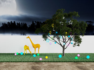 现代草地 长颈鹿雕塑 树木景观园艺小品