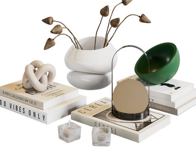 现代书本 花瓶 台灯摆件组合