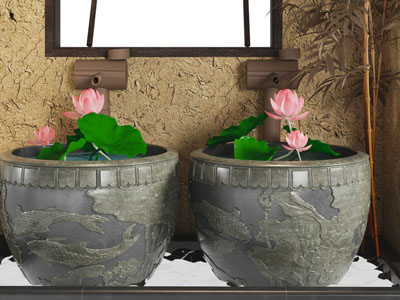 新中式室内荷花池 水景景观园艺小品