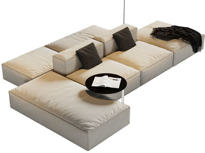 现代布艺双向多人沙发