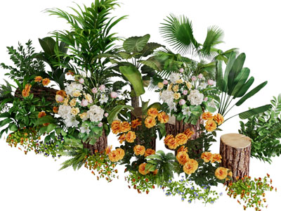 现代花卉 树桩美陈 摆件组合