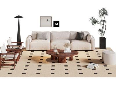 现代多人沙发 休闲椅子和茶几组合