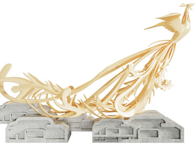 新中式凤凰雕塑雕刻摆件组合