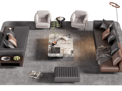 现代多人沙发 单人沙发和茶几组合