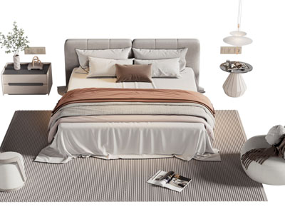 现代布艺双人床 床头柜