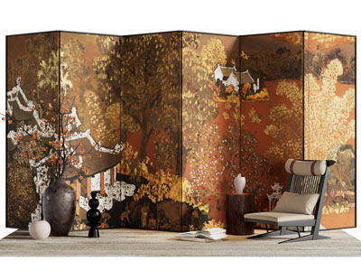 侘寂风屏风 休闲椅子