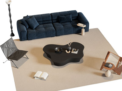 现代布艺双人沙发 休闲椅子和茶几组合