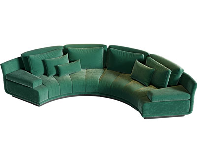 现代弧形布艺多人沙发