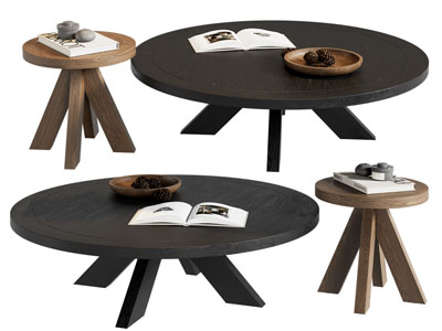 现代实木圆形茶几边几3d模型 现代实木圆形茶几边几