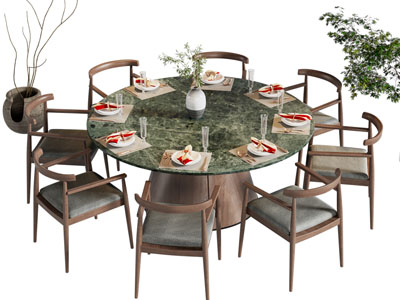 新中式圆形餐桌椅组合