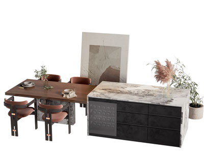 侘寂风带吧台的餐桌椅组合