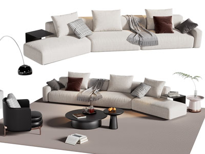 现代弧形多人沙发 单人沙发和茶几组合