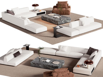 现代转角多人 懒人沙发 茶几组合