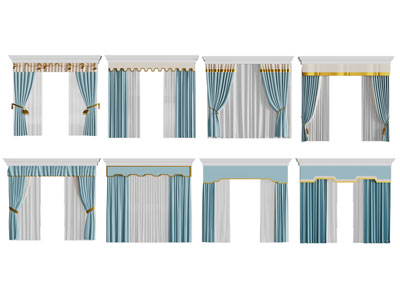 新中式带窗帘盒的窗帘窗纱3d模型 新中式带窗帘盒的窗帘窗纱