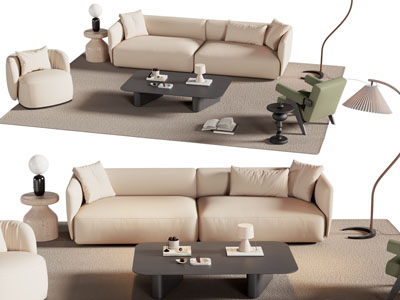 现代双人沙发 单人沙发和茶几组合