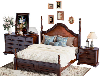 美式双人床 床头柜 斗柜