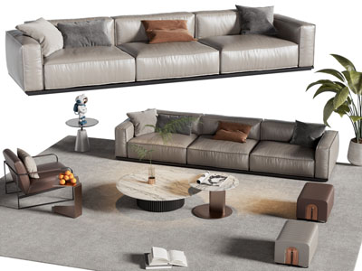 现代多人沙发 休闲椅子和茶几组合