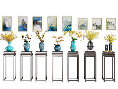 新中式花架花瓶花卉 装饰挂画