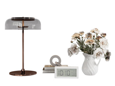 现代台灯 花瓶花卉 书本摆件组合