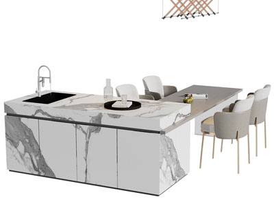 现代岛台餐桌椅组合