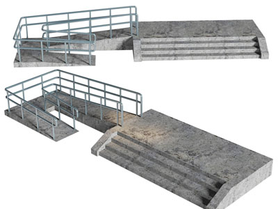 现代混凝土石阶 无障碍坡道 残疾人通道