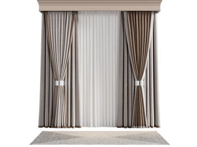 现代窗帘窗纱 窗帘盒3d模型 现代窗帘窗纱 窗帘盒