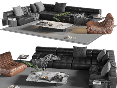 现代转角皮质转角多人沙发 懒人沙发和茶几组合