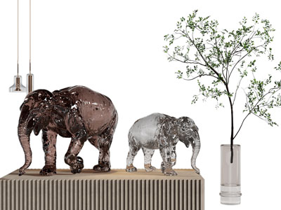 现代大象雕塑雕刻摆件组合3d模型 现代大象雕塑雕刻摆件组合