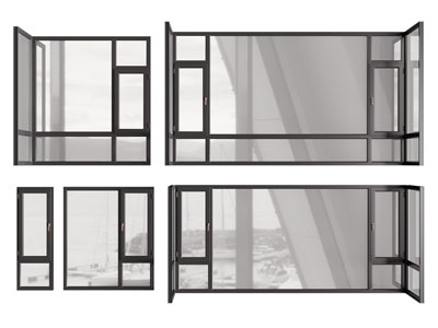 现代转角阳台平开窗户