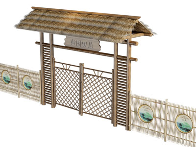 新中式茅草棚大门 民俗大门 篱笆墙