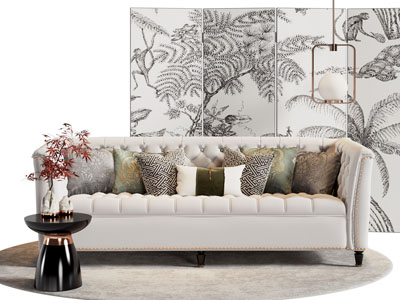 美式多人沙发 屏风