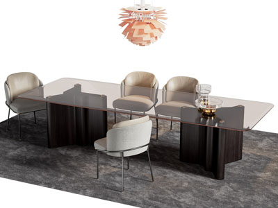 现代长方形透明餐桌椅组合