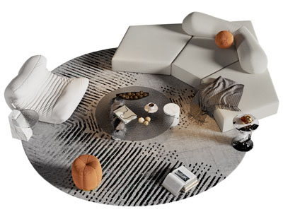 现代弧形多人沙发 单人沙发和茶几组合