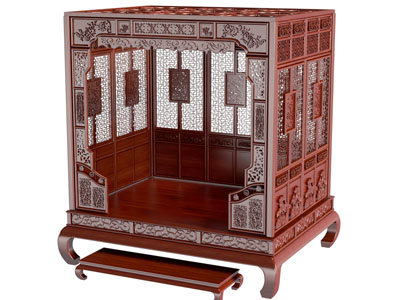 中式古典红木雕花双人床 架子床