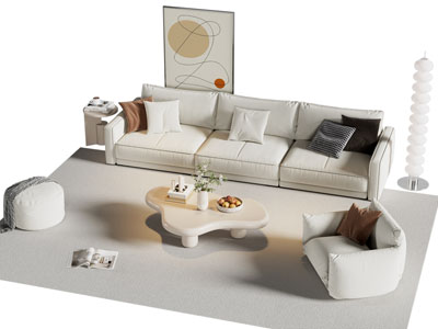 现代多人 单人沙发 茶几组合