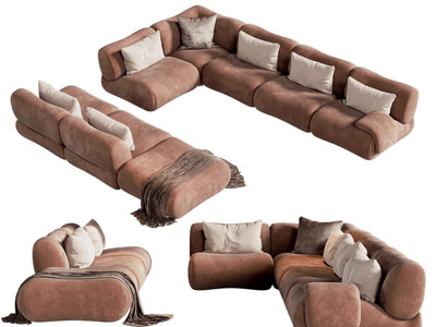 现代布艺转角多人沙发