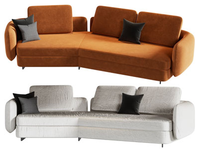 现代布艺弧形多人沙发
