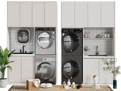 现代阳台洗衣机 烘干机收纳柜