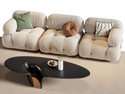 现代布艺多人沙发 茶几组合