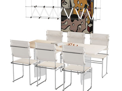 现代奶油风长方形餐桌椅组合