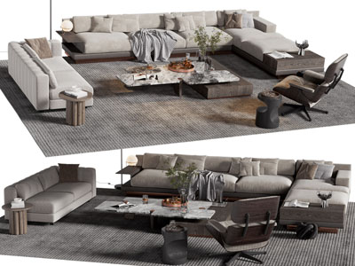 现代转角多人沙发 休闲椅子和茶几组合