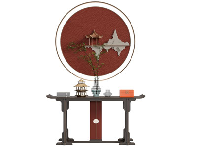 新中式端景台 墙饰挂件3d模型 新中式端景台 墙饰挂件