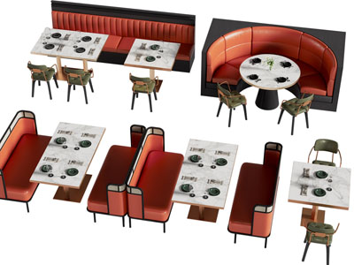 现代饭店卡座餐桌椅组合