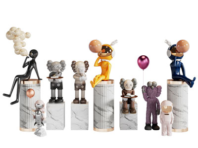 现代Kaws公仔 宇航员雕塑雕刻 摆件组合3d模型 现代Kaws公仔 宇航员雕塑雕刻 摆件组合