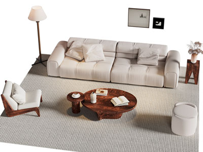 侘寂风双人沙发 休闲椅子和茶几组合